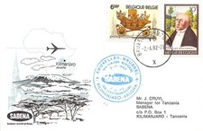 SA28k Belgium, Brussels 1982 to Kilimanjaro, 1st flight, Sabena, cover