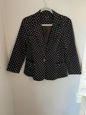 Sandro Studio Women's Blazer Black Polka Dot 3/4 Sleeve V Neck Button Front Sz M