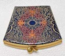 Vintage Beautiful Leather Powder Compact Gold Tooled Design 3.5 x 3 1/4"