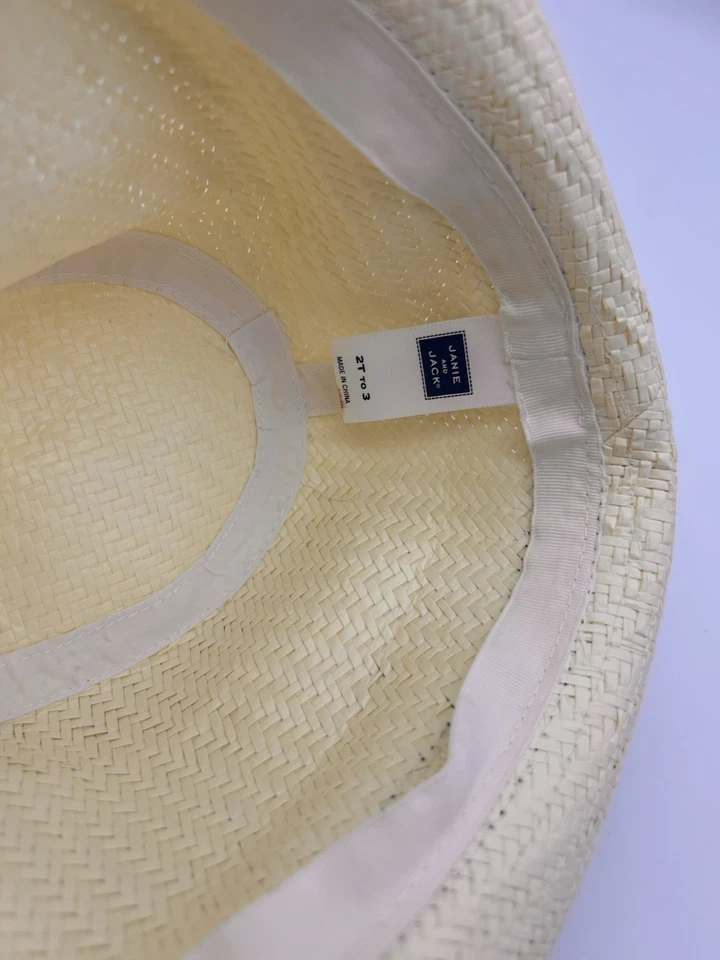 Janie and Jack White Blue sun hat for 2t 3t Fedora Panama - Image 4 of 4