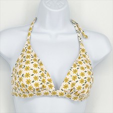 Classic Bikini Swimsuit Top in White with Gold Floral Print Size Small