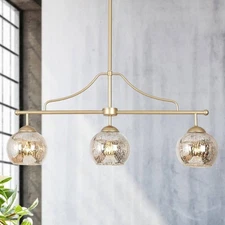 Zevni 3-Light Modern Gold Linear Kitchen Island Chandelier w/ Mercury Glass
