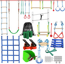 Ninja Warrior Obstacle Course for Kids - 50Ft Slackline  10 Fun Accessories