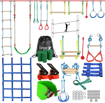 Ninja Warrior Obstacle Course for Kids Backyard - 2×50Ft Slackline Kit with 10 M