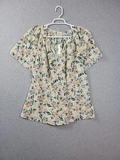 Studio B By Bobeau Cream Floral SS Notched V Neck Blouse Women's Plus 2X