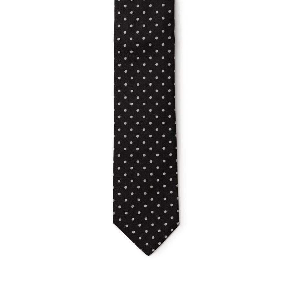 Dolce&Gabbana Men Black Cravat 100% Silk Polka Dots Print Adjustable Pointed Tie - Image 3 of 4