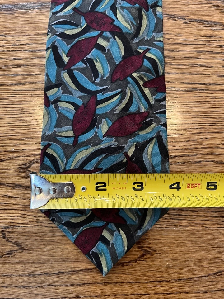 Vintage Surrey Multicolor Floral Leaf Geo Silk Tie Retro 60s 70s Made in USA - Image 3 of 4
