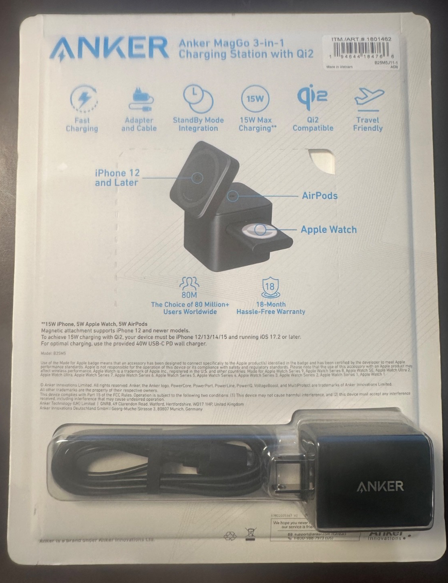 Anker 3-in-1 Cube with MagSafe 中古 Anker 3-in-1 Cube with MagSafe 3 in 1 Charging Cube - Gray