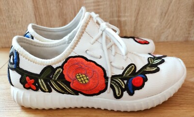 Girls Miss Sixty Trainers Sneakers with Flowers Bow Embroidery