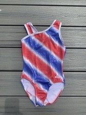 Alpha Factor Girl s Sz L CL Gymnastics Leotard Red/White/Blue Foil-Hearts