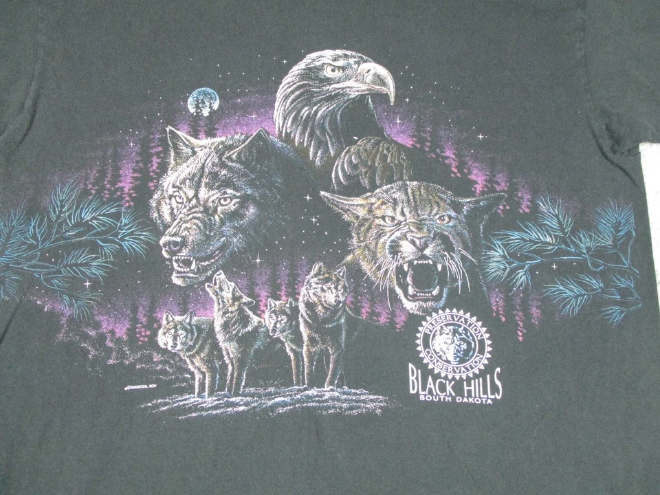 Vintage Black Hills Shirt Adult XL Black Wolf Nature Animal Anvil 3D Mens 90s - Image 4 of 4