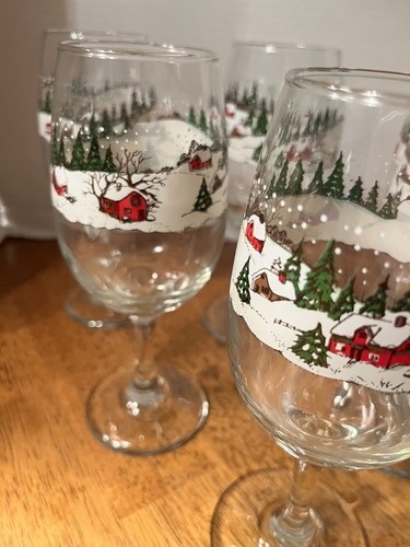 6/Vintage/Libby/winter/Christmas Snow Scene /Goblets 12 oz 7.5” Tall/mint - Picture 7 of 12