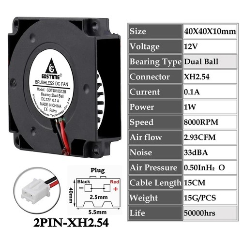 24V 3D Printer Fan 40x10MM Dual Ball Turbo Blower High Speed Cooler Radiator - 第 9/15 張圖片