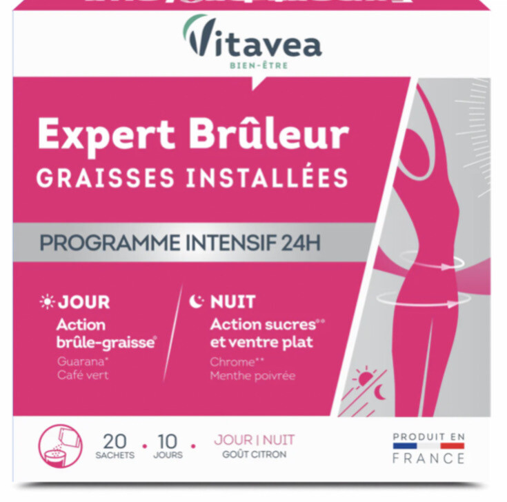 Brûleur de graisses installées Vitavea Expert minceur jour nuit 20 sachets citron boisson drainage