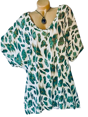 ITALY große Gr.46,48,50,Longshirt,Tunika,Bluse,leo Muster,petrol,Oversize, Neu