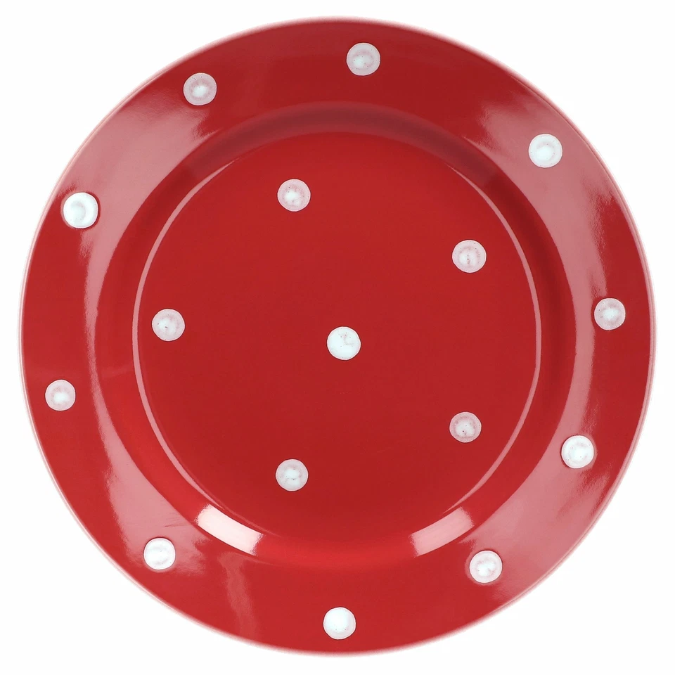 6er Dessertteller Emily 20cm rot weiße Punkte Porzellan Rockabilly Kuchenteller - Bild 3 von 4