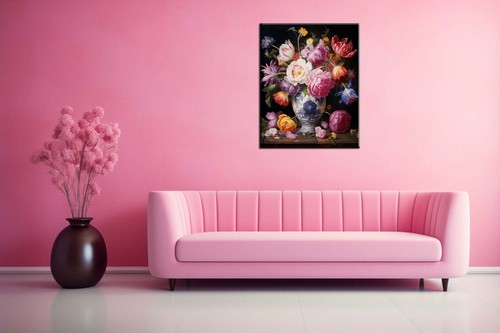 Pittura fiori - fiori in vaso natura morta dipinto ad olio stampato su tela - Foto 7 di 8