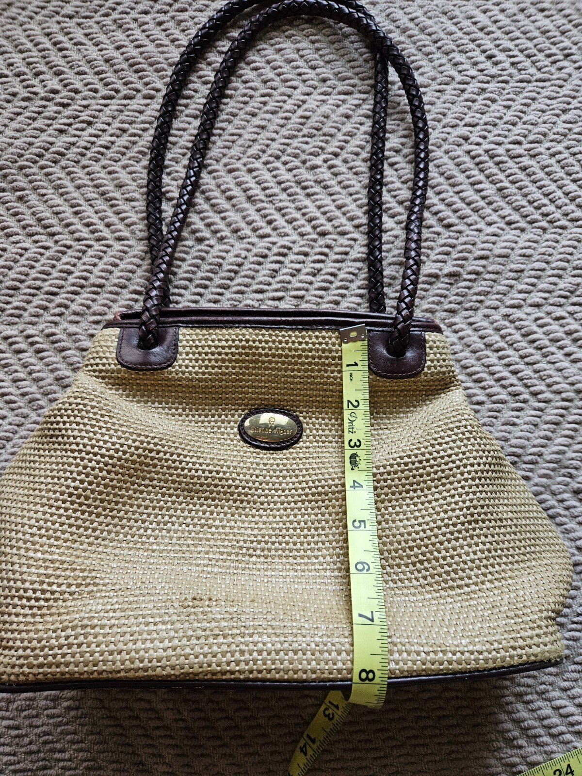 Etienne Aigner Woven Fabric Handbag/Purse w/ Leather Straps eBay