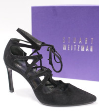 Stuart Weitzman Black Suede Leather Excite Lace Up Pumps SZ 5.5 Protective Sole