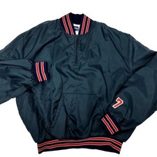 Vtg 80's Holloway Blue Nylon PULLOVER Stadium Windbreaker Baseball RINGER Jacket