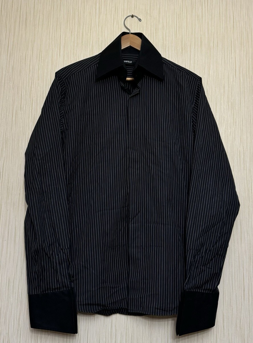 karl lagerfeld men's dress shirt Karl Lagerfeld Mens tall collar Dress Shirt Black Sz 37/96