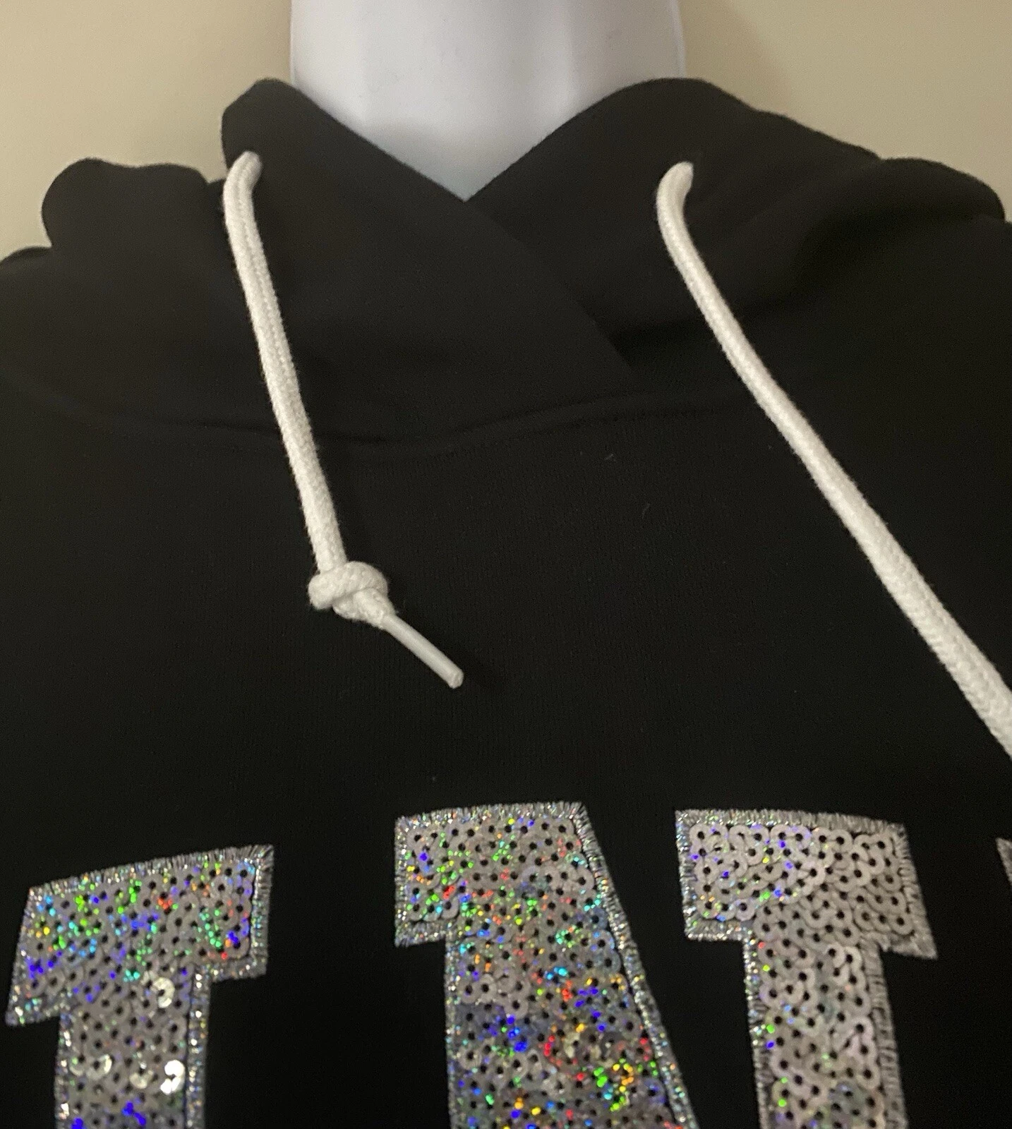 UNDERCOVER Felpa con cappuccio Victoria’s Secret ROSA paillettes Bling acquerello tie dye olografica nuova con etichette