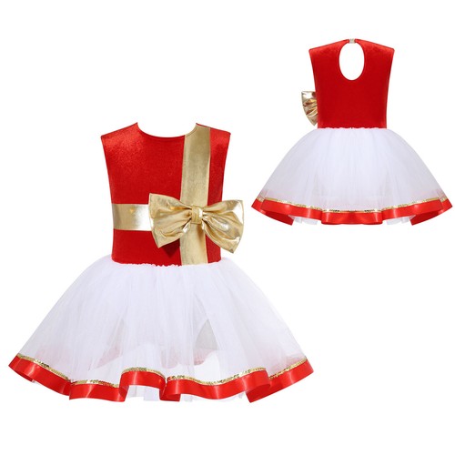 Kinder Mädchen Oberbekleidung Weihnachten Tanz Trikot Bühnenkleider Karneval Weihnachtskleid - Bild 8 von 34