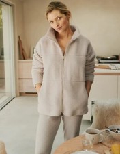 The White Company Zipthrough Borg Jacket Women’s Lounge Warm Stone Uk Xl Rrp £98