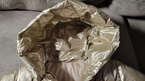 ZARA Girls Gold Metallic Puffer Coat Hooded Zipper/Snap Side Pockets, Sz XS NWOT - Picture 3 of 17