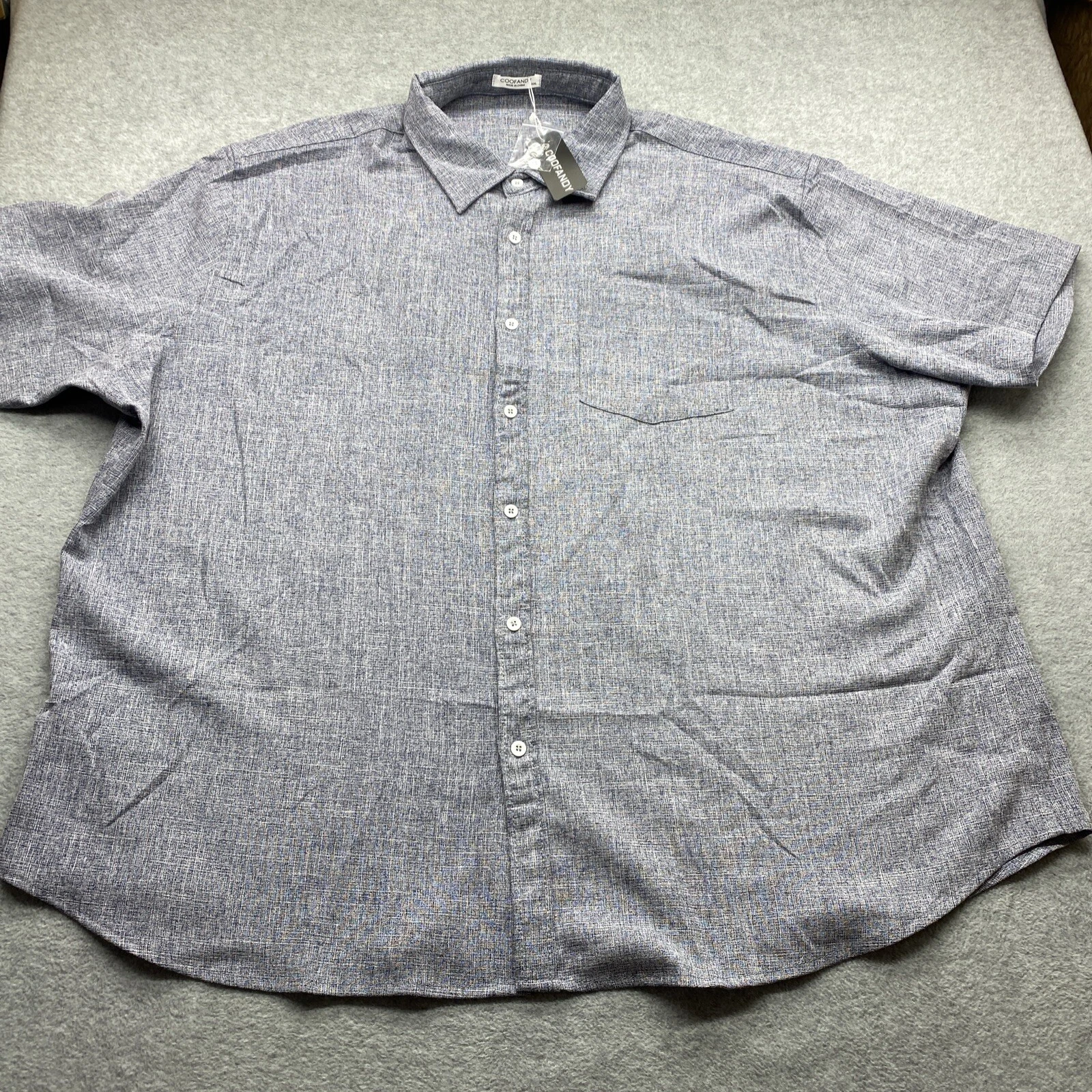 Coofandy Shirt Mens 3XL Button Up Short Sleeve Linen Blend Light Gray Pocket