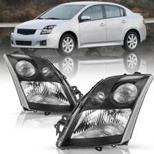 For 2007 2008 2009 Nissan Sentra Sedan Black Headlights Clear Corner Lamps Pair