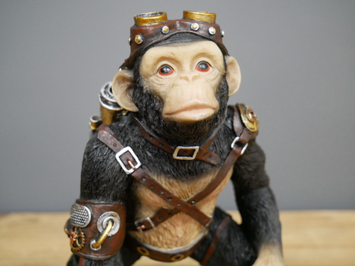Steampunk Gothic Fantasy Themed Metallic Monkey Decorative Ornament Statue - Picture 4 of 5