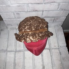 Vintage Ladies Gold Skull Cap Hat with Woven Ruffle  Flowed See Pictures