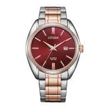 Citizen Red Dial Stainless Steel Two Tone Men's Quartz Watch INT-BI5104-57X