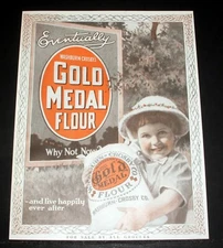 1915 OLD MAGAZINE PRINT AD, WASHBURN-CROSBY'S GOLD MEDAL FLOUR, HAPPY FOR EVER!