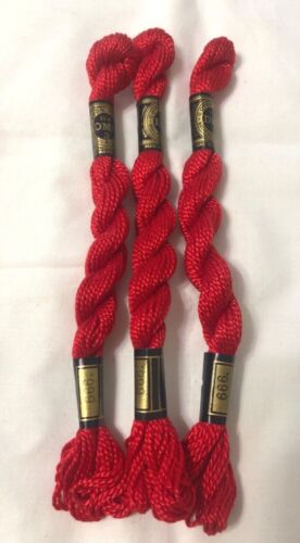 DMC Size 3 Cotton Pearl Lot 3 Skeins Embroidery Thread White Red Green FREE SHIP - Picture 3 of 11