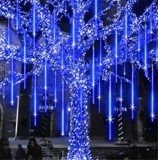 Solar Meteor Shower Light Waterproof Light Tube String Garden Outdoor Decor Blue