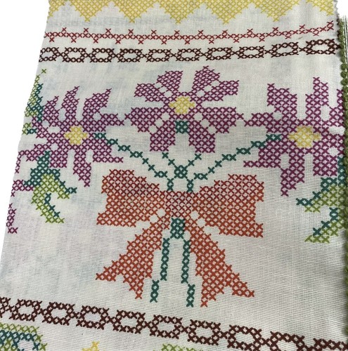 Vtg Sears Perma Prest Faux Embroidery Sampler Bedspread Fringe 92" X 110" - Picture 5 of 7
