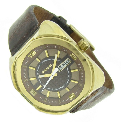 DIESEL Damen Armbanduhr Leder Edelstahl Gold Datum Tag DZ-5120 5ATM Bat neu S30