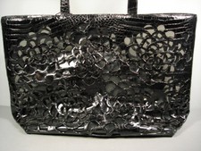 Nancy Gonzalez Black Crocodile Laser Cut Pvc Large Handbag Purse Tote Authentic