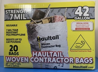 HAULTAIL Woven Contractor Bags, 20 PACK, Large 42 Gal, Heavy Duty 7mil Trash Bag