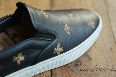 Gucci Bee Star Schwarz Leder Espadrilles Schuhe Halbschuhe Herren UK 9,5 US 10,5
