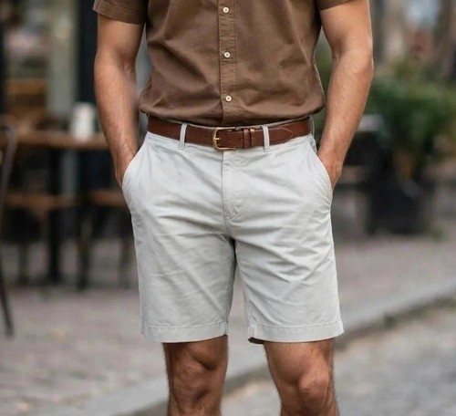 Roundtree & Yorke Men’s Beige Shorts Cotton Stretch Straight Fit 9" Size 38