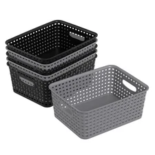 6 Packs Plastic Woven Storage Basket Weave Organizer Bins for Shelf Pantry