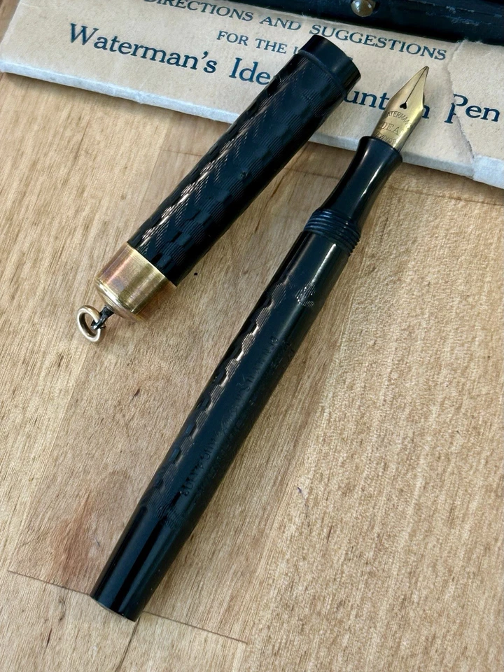 Antigua pluma estilográfica Waterman 0852 1/2V BCHR llena de oro anillo superior Pat 1903 con caja Foto 3 de 4