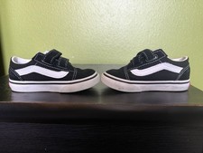 VANS Old Skool V Black White Unisex Kids Velcr o Sneakers Suede Canvas