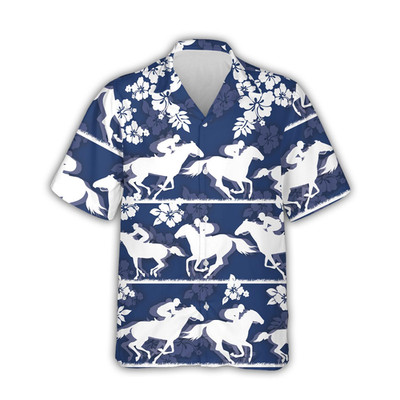 Horse Racing Hawaiian Floral Galloping Horse Aloha Shir