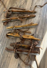 (3 Pairs) Vintage Steel Wood Ice Skates Clamp-On Strap Antique Skating- AS IS
