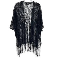 MIXIT Women’s Whimsigoth Open Knit Lace Fringe Cardigan OS L-1X Fairy Witchy