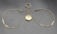 Antique Gold-Plated Double Albert Pocket Watch Chain w/ Sliding Locket/17"/c1920